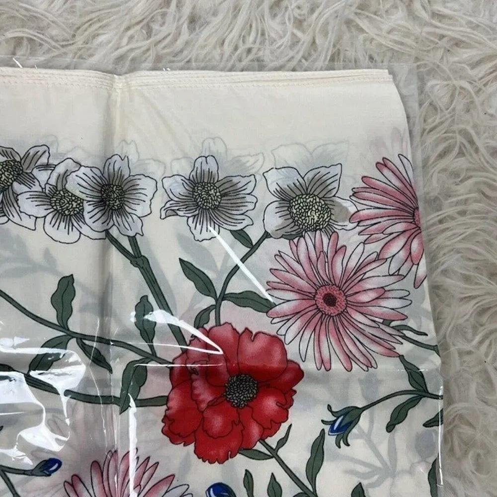 Bohemian Floral White Silk Like Satin large Square Scarf Women Shawl Head wrap